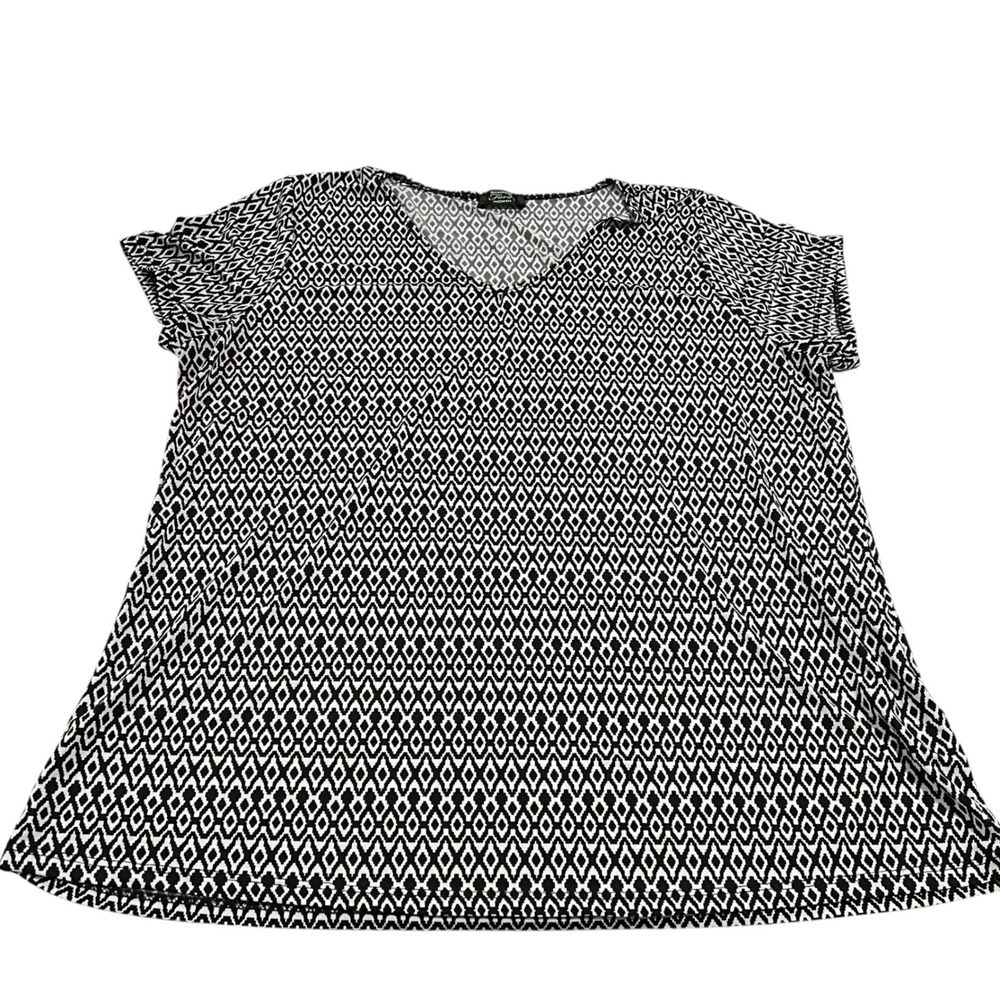 Shannon Ford Woman Black White Diamond Geometric Blouse Women's Size 1X casual